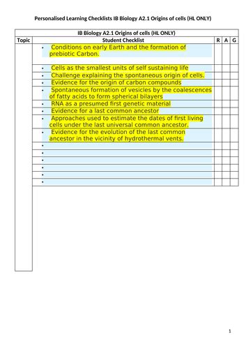 IB Biology A2.1: Origins of cells (First Exams 2025) | Teaching Resources 