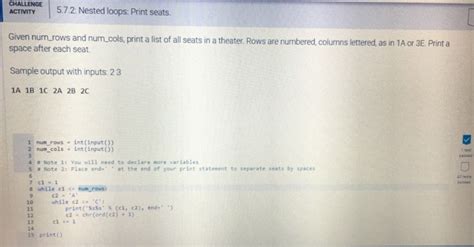 Solved CHALLENGE ACTIVITY 5 7 2 Nested Loops Print Seats Chegg