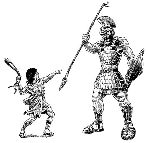 David Et Goliath Bible Story Illustrations à La Plume Et à Lencre Des