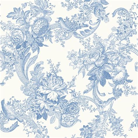 2927-81602 | Carmel Light Blue Cornucopia Floral W/Birds Wallpaper