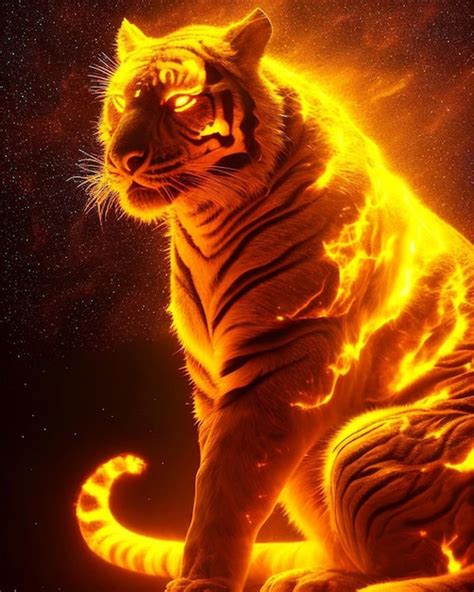 Premium Photo A Tiger With Flames On Its Face