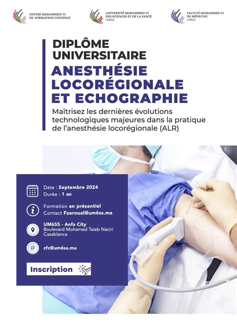 DU Anesthésie Locorégionale et Echographie Octobre 2025 Centre