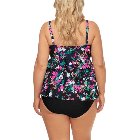 Island Escape Plus Size Tiered Tankini Top 20w Multicolor