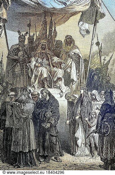 Saladin lets the captured Christians pass him by after the conquest of Jerusalem. An-Nasir Salah ...