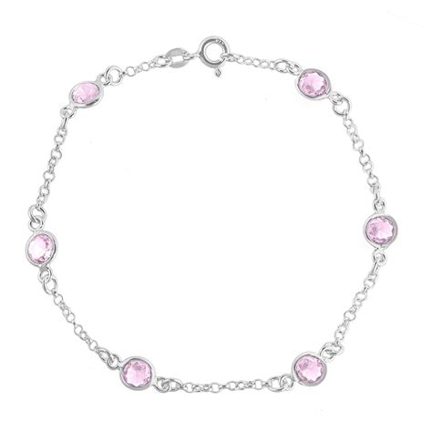 Pulseira Feminina Pedra Rosa Zircônia De Prata 925 Dr Joias A sua