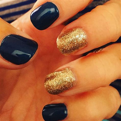 Gold glitter and blue nails | Nails, Blue nails, Gel nails