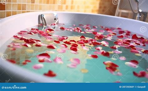 Romantic Petal Haven Jacuzzi Bath Adorned With Roses Stock