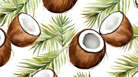 Premium Photo Watercolor Coconut Seamless Pattern