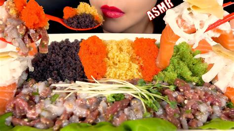 Asmr Tobiko Egg Flying Fish Roe Octopusraw Meat Salmon Sushi