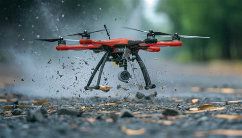 Professional Drone Lifting Off From Road Stock Image Image Of Dust