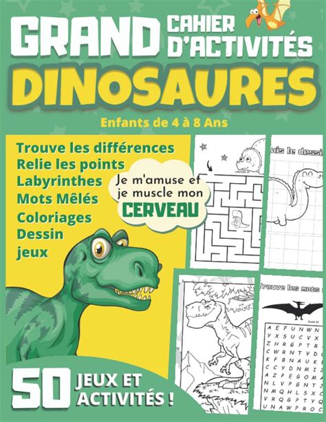 Buy Grand Cahier Dactivités Dinosaures Enfants De 4 à 8 Ans 50 Jeux Pour Samuser Et Muscler