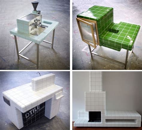 Four Different Types Of Furniture Made Out Of Ceramic Tiles