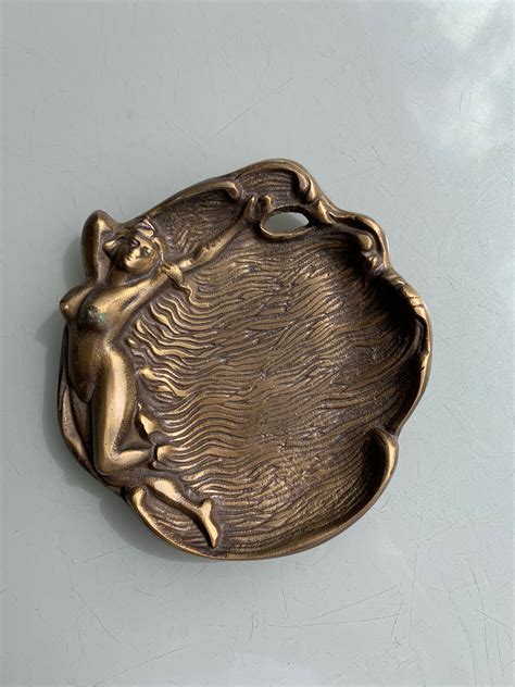 Art Nouveau Naked Reclining Lady Solid Brass Deco Australiana Tray