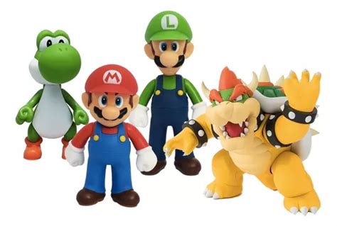 Set Figuras Mario Bros Luigi Yoshi Bowser Cm Articuladas Cuotas