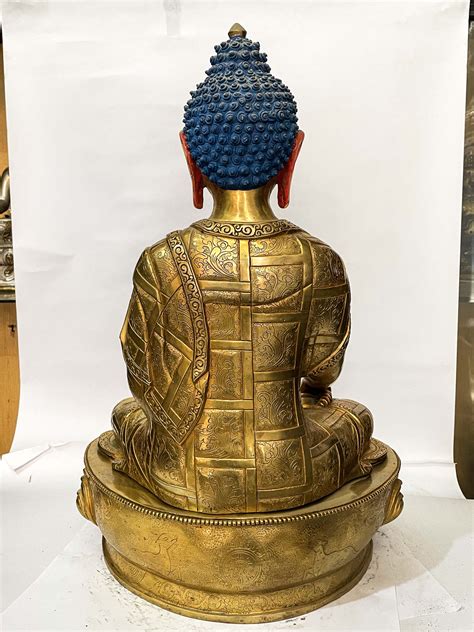 Buddhist Statue Of Shakyamuni Buddha Full Gold Plated Face Painted