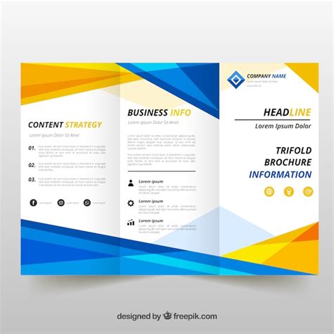 Blauwe En Gele Driebladige Brochure Premium Vector