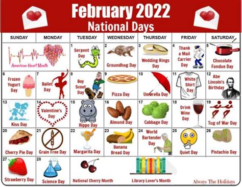 February National Day Calendar 2022 Free Printable Calendars