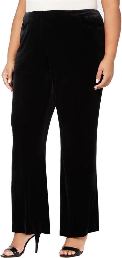 Calvin Klein Womens Plus Velvet Pocket Wide Leg Pants Black 16w At