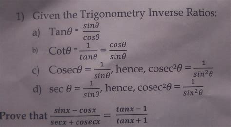 Solved Given The Trigonometry Inverse Ratios A Tan Sin Cos