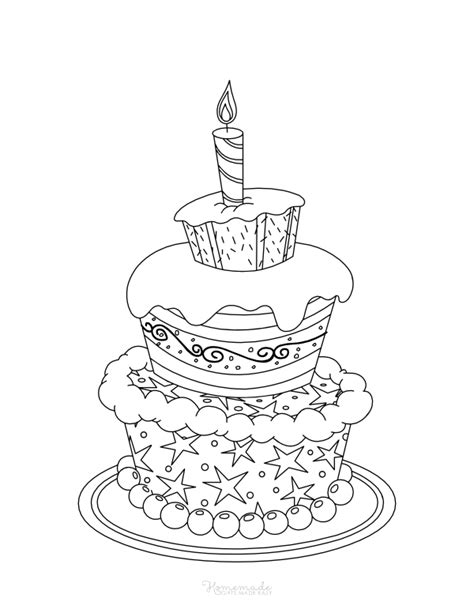 Coloring Pages | Happy Birthday Coloring Pages Layered Cake Candle