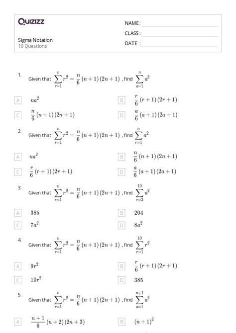 50+ sigma notation worksheets for 12th Class on Quizizz | Free & Printable