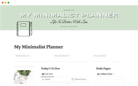 Minimalist Daily Planner And Journal With Buttons Notion Template