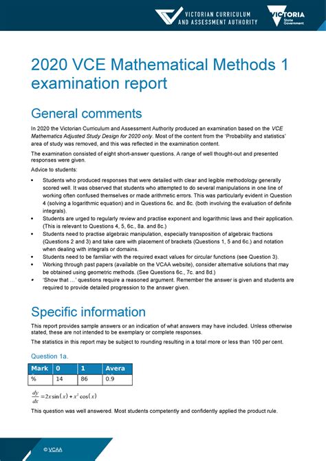 Methods Exam Solutions Vce Mathematical Methods