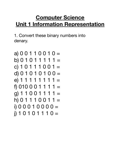 Binary Conversions Worksheet Copy 1 Convert These Binary Numbers