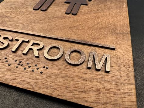 ADA Compliant Wooden Bathroom Sign With Raised Letters And Braille