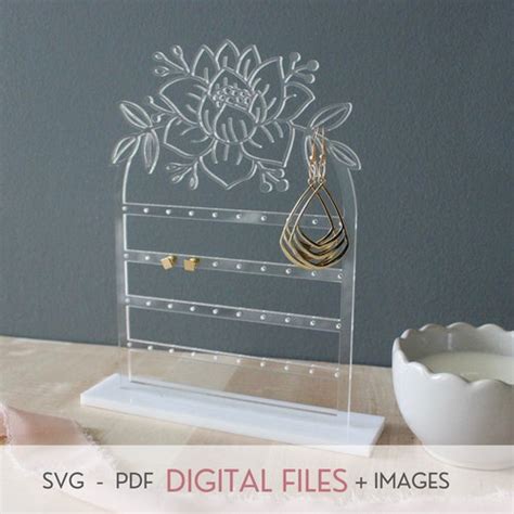 Floral Hexagon Earring Stand Svg Laser Cut File For Glowforge Etsy