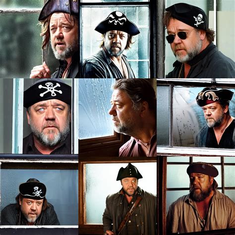 Russell Crowe Wearing A Pirate Hat Behind A Dirty Stable Diffusion