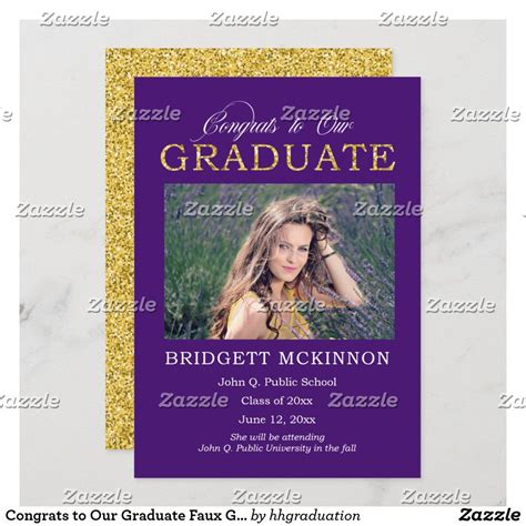 Congrats To Our Graduate Faux Gold Glitter Purple Announcement Zazzle Congrats Gold Glitter