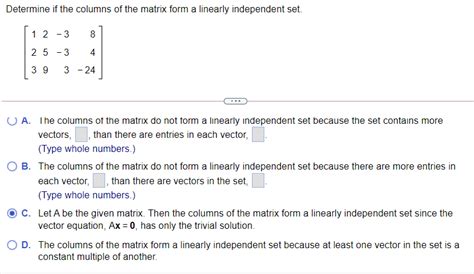 Linearly Independent Columns Of A Matrix