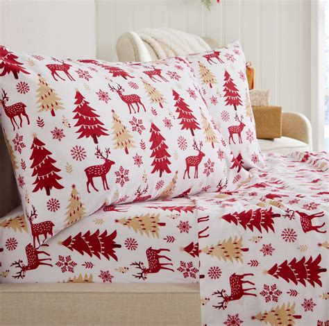 Great Bay Home Turkish Cotton Printed Flannel Sheet Set Queen Red