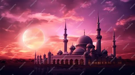 Premium AI Image | Mosque sunset sky moon holy night islamic night and ...