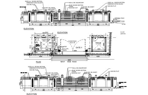 Plan And Elevation Of Boundary Wall Is Given In This Autocad Dwg