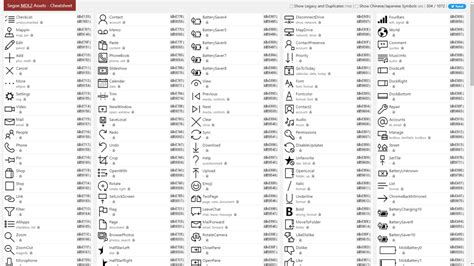 Segoe Mdl Assets Cheatsheet B Vr