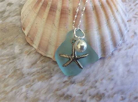 Sea Glass Sea Foam Pendant Necklace Coastal Beach T Seashore Nautical Bridesmaid