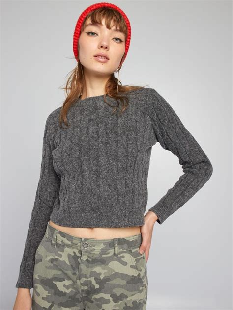 Jersey Crop Top De Punto Trenzado Gris Kiabi