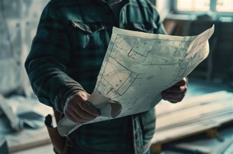 Premium Photo Construction Worker Holding Architectural Blueprints