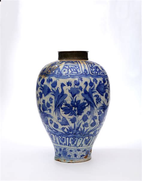 A Safavid Blue And White Vase Probably Kerman Iran Rare Ceramics