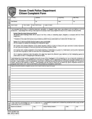 Fillable Online Goose Creek Police Department Citizen Complaint Form