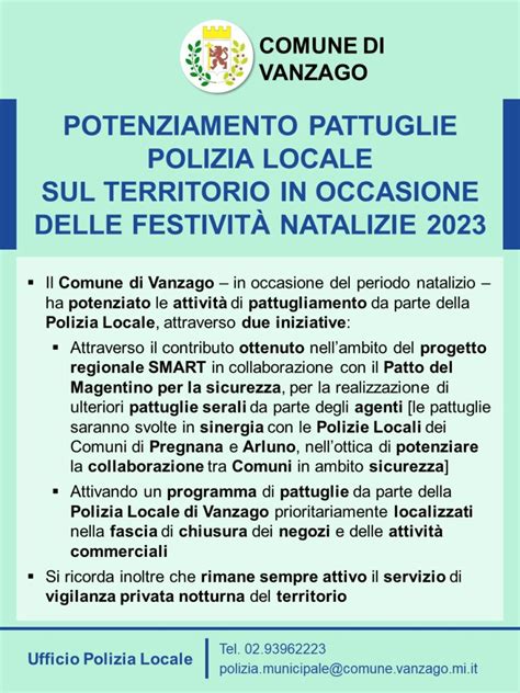 Sicurezza Vanzago Potenziamento Pattuglie Polizia Locale Per