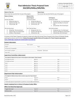 Fillable Online Uleth Post Admission Thesis Proposal Form Today S Date