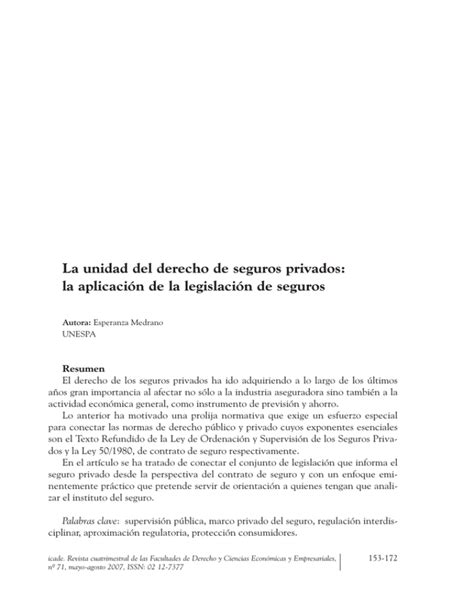 La Unidad Del Derecho De Seguros Privados