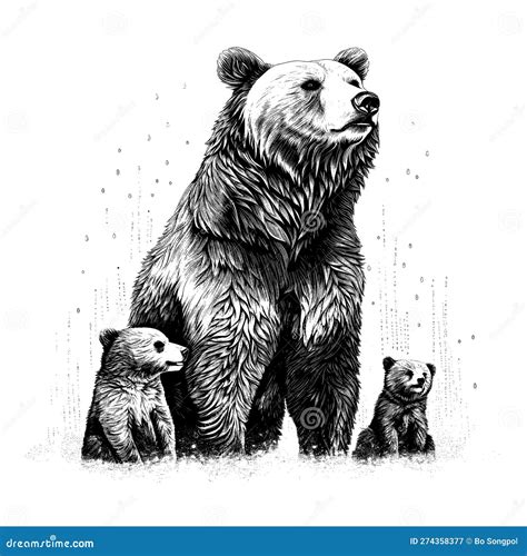 Grizzly Bear Hand Drawn Sketch In Vintage Engraving Style Vector