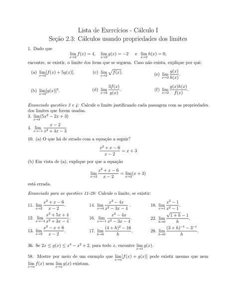 Seção 2 3 Renumerada Lista De Exerc ́ıcios C ́alculo I Se ̧c ̃ao 2
