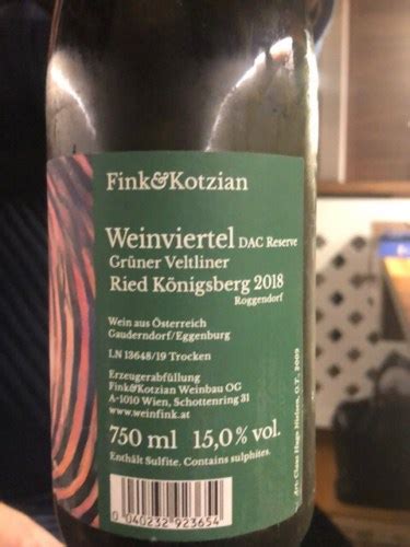 Fink Kotzian Ried Königsberg Reserve Grüner Veltliner Vivino US