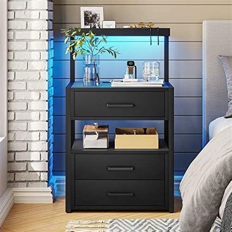 Hbboomlife Nightstand With Charging Station And Led Lights Led Night