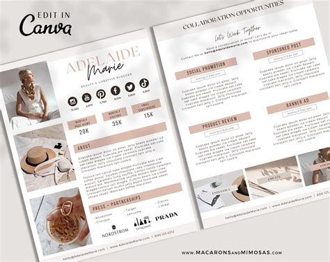 Pretty Media Kit Template • Macarons And Mimosas